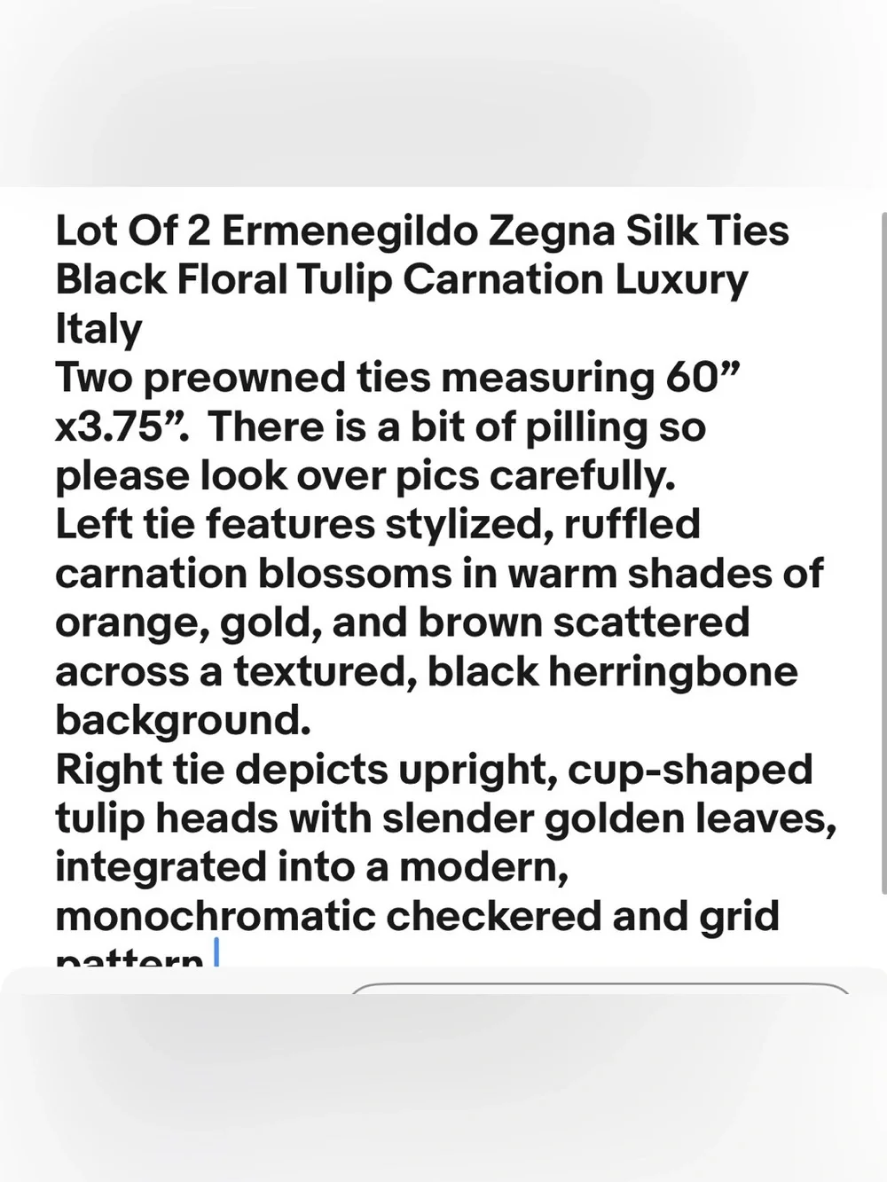 Lot Of 2 Ermenegildo Zegna Silk Ties Black Floral Tulip Carnation Luxury Italy